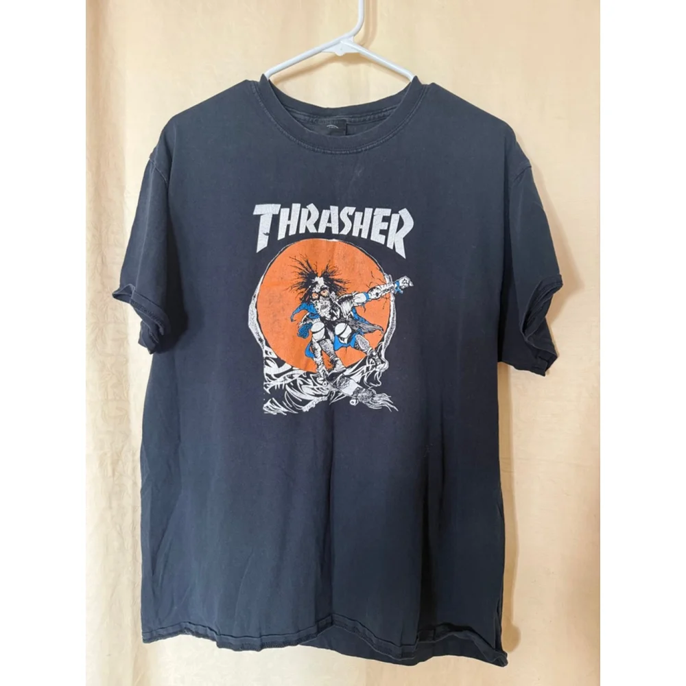 Thrasher Magazine Pushead T-shirt, Men’s Large Black Skate Outlaw Logo T-shirt - Picture 1 of 7